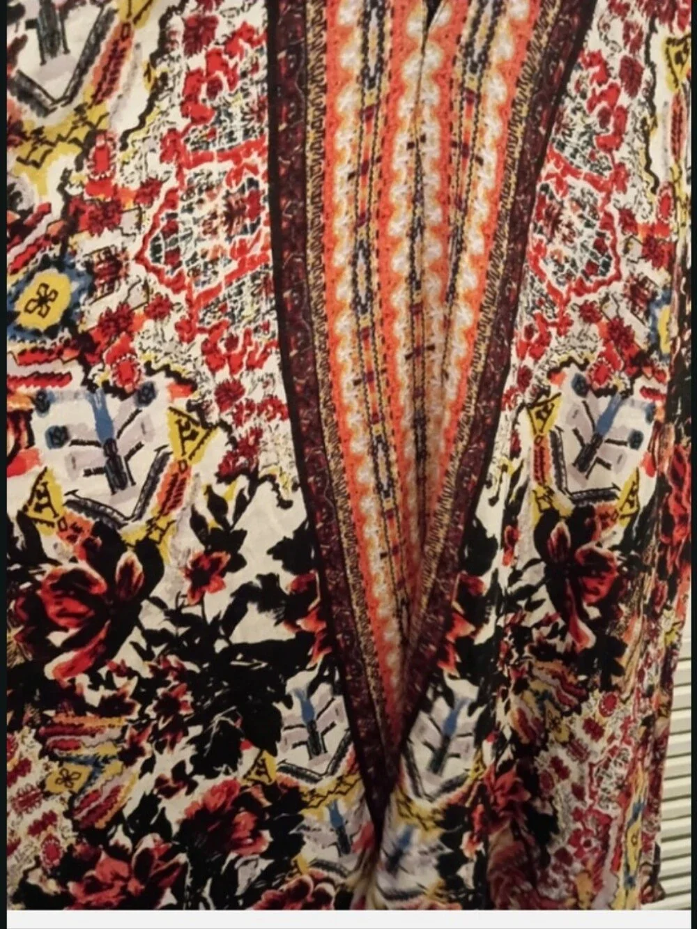Free People Red Multi Floral Paisley Slip Dress with Black Lace Song Bird